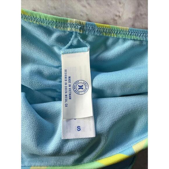 NWT Hurley Rash Guard Cheeky Bikini Small Neon Blue Green Yellow - Picture 3 of 9